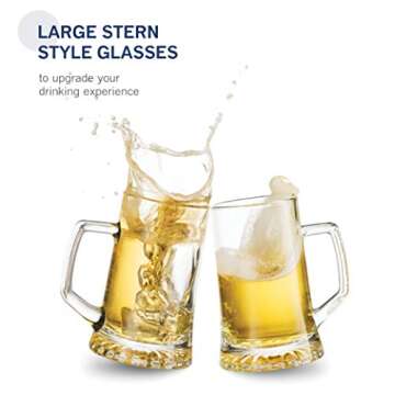 Bormioli Rocco 4-Pack Solid Heavy Large Beer Glasses with Handle - 17.1/4 Ounce Glass Steins, Traditional Beer Mug glasses Set, Perfect Coffee - Tea Glass, Everyday Drinking Glasses, Cocktail Glasses