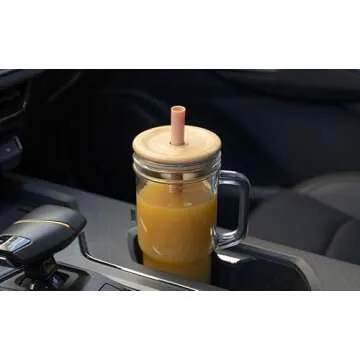 Luxgola Glass Tumbler with Handle 2 Pack, 24oz Glass Drinking Jars with Lids and Straws,Reusable Wide Mouth Mason Jar Iced Coffee Cup,Smoothie Cup Coffee Travel Mug