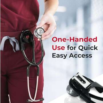 MotivatEM Stethoscope Holder Kit – Hip Clip with Rotating Clip for Neck Pain Relief + 3 BONUSES: Stethoscope AirTag Holder, Stethoscope Replacement Covers/Ear Pieces (Classic III & IV), and Bag Hanger