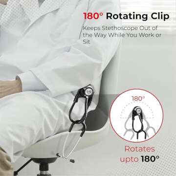 MotivatEM Stethoscope Holder Kit – Hip Clip with Rotating Clip for Neck Pain Relief + 3 BONUSES: Stethoscope AirTag Holder, Stethoscope Replacement Covers/Ear Pieces (Classic III & IV), and Bag Hanger