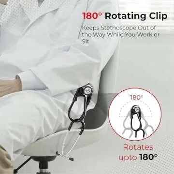 MotivatEM Stethoscope Holder Kit – Hip Clip with Rotating Clip for Neck Pain Relief + 3 BONUSES: Stethoscope AirTag Holder, Stethoscope Replacement Covers/Ear Pieces (Classic III & IV), and Bag Hanger