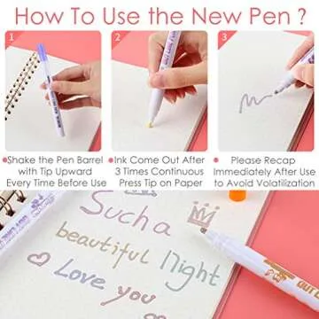 TEOYALL Double Line Outline Pens 12 Color Self-Outline Markers Metallic Permanent Markers Gift Cards Drawing Writing Journal Pens