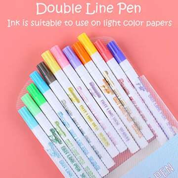 TEOYALL Double Line Outline Pens 12 Color Self-Outline Markers Metallic Permanent Markers Gift Cards Drawing Writing Journal Pens