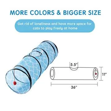 Figopage Straight Cat Tunnels Tube, Cat Toys for Indoor Cats, Cat Tunnel Bed Pop-up Collapsible Pet Tube Interactive Play Toy with Ball, Great Toy for Cats & Rabbits, Sky Blue 36" x 11"