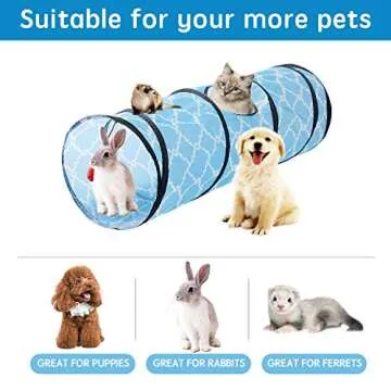 Figopage Straight Cat Tunnels Tube, Cat Toys for Indoor Cats, Cat Tunnel Bed Pop-up Collapsible Pet Tube Interactive Play Toy with Ball, Great Toy for Cats & Rabbits, Sky Blue 36" x 11"