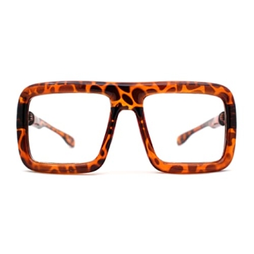 SA106 Thick Bubble Bevel Rim Oversize Rectangle Flat Top Clear Lens Eyeglasses Tortoise - Premium Fa...