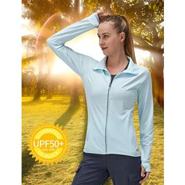 Women's UPF 50+ UV Sun Protection Clothing Long Sleeve Athletic Hiking Shirts Lightweight SPF Zip Up Outdoor Jacket (Blue,2XL)
