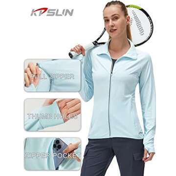 Women's UPF 50+ UV Sun Protection Clothing Long Sleeve Athletic Hiking Shirts Lightweight SPF Zip Up Outdoor Jacket (Blue,2XL)