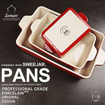 Sweejar Ceramic Bakeware Set, Rectangular Baking Dish for Oven Lasagna Pans for Cooking, Kitchen, Ca...