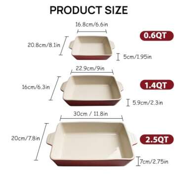 Sweejar Ceramic Bakeware Set, Rectangular Baking Dish for Oven Lasagna Pans for Cooking, Kitchen, Cake Dinner, Banquet and Daily Use, 11.8 x 7.8 x 2.75 Inches of Baking Pans (Red)