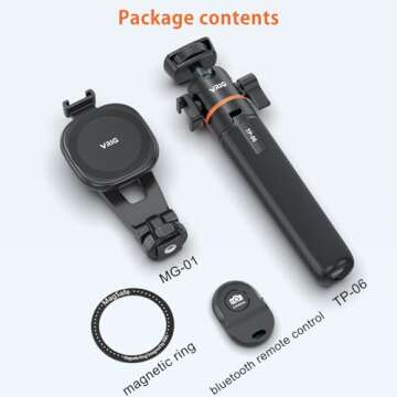 VRIG Magnetic Cell Phone Tripod, Compatible with MagSafe, TP-06+MG-03 Phone Tripod 21.6" Extendable Magnetic Selfie Stick Tripod Stand with Wireless Remote, Tripod for iPhone 14 13 12 & All Phones