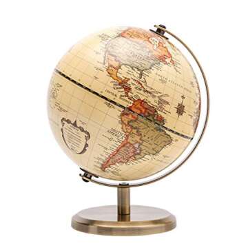 Annova Antique Globe Dia 5.5-inch / 14CM - Educational/Geographic/Modern Desktop Decoration - Stainl...