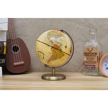Annova Antique Globe Dia 5.5-inch / 14CM - Educational/Geographic/Modern Desktop Decoration - Stainless Steel Arc and Base - for School, Home, and Office (Antique 5.5“) (Brown-1)