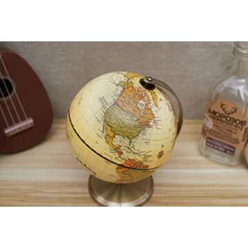 Annova Antique Globe Dia 5.5-inch / 14CM - Educational/Geographic/Modern Desktop Decoration - Stainless Steel Arc and Base - for School, Home, and Office (Antique 5.5“) (Brown-1)