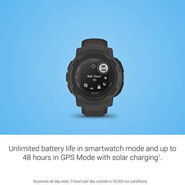 Garmin Instinct 2 Solar, GPS Outdoor Watch, Solar Charging Capabilities, Multi-GNSS Support, Tracbak Routing, Graphite