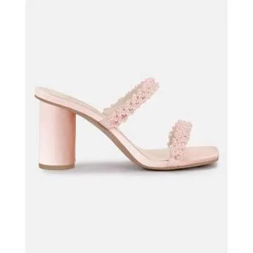 Guayonng Women's Pearl Strappy Chunky Heeled Sandals