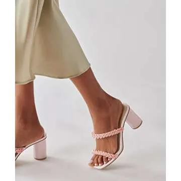 Guayonng Women's Pearl Strappy Chunky Heeled Sandals