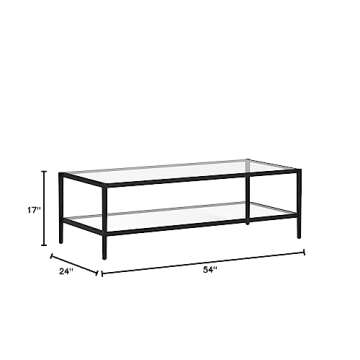 Henn&Hart 54" Wide Rectangular Coffee Table with Glass Shelf in Blackened Bronze, Modern coffee tables for living room, studio apartment essentials