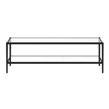 Henn&Hart 54" Wide Rectangular Coffee Table with Glass Shelf in Blackened Bronze, Modern coffee tables for living room, studio apartment essentials