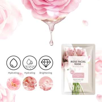 YAFUSIPE Face Mask Skin Care Anti Aging Facial Mask Sheets Mask Face Masks Beauty Rose Sheet Masks for Face Bulk Face Masks Skincare Facial Masks 10 Sheets