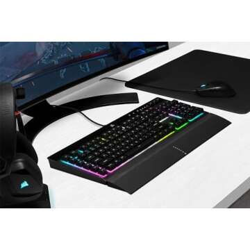 Corsair K55 RGB PRO XT - Dynamic Per-Key RGB Backlighting - Six Macro Keys with Elgato Stream Deck Software Integration - IP42 Dust and Spill-Resistant - QWERTY US Layout - Black