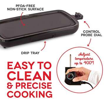 Dash Everyday Nonstick Electric Griddle for Pancakes, Burgers, Quesadillas, Eggs & other on the go Breakfast, Lunch & Snacks with Drip Tray + Included Recipe Book, 20in, 1500-Watt - Black