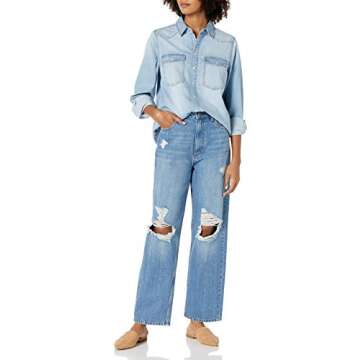 The Drop Women's Kathryn Long Sleeve Western Snap Front Denim Shirt