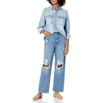 The Drop Women's Kathryn Long Sleeve Western Snap Front Denim Shirt