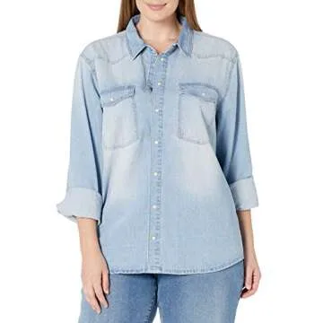 The Drop Women's Kathryn Long Sleeve Western Snap Front Denim Shirt