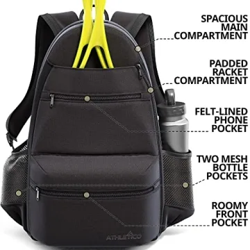 Athletico Compact Tennis Backpack Stylish Functional Black