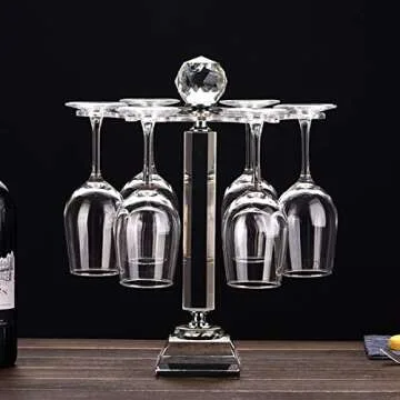 Mylifestyle Elegant Desktop Crystal Glass Stemware Rack/Rotate 8 Wine Glass Storage Holder Stand Air Drying Rack(No included wineglass) (Large) Transparent