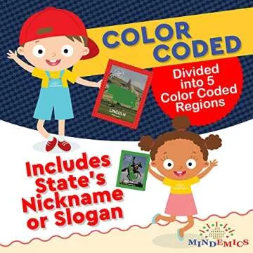 MINDEMICS US State Capitals Match It Game –United States and Capital Cities Flash Cards - Landmark Photos, State Slogans and Image - Educational Geography Memory Toy for Kids - 100 Pack