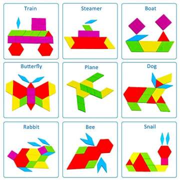 Wooden Pattern Blocks Shapes Puzzle Tangram, Classic Educational Games Kindergarten Homeschool Supplies, Fun Montessori Learning Toys for Ages 3 to 9