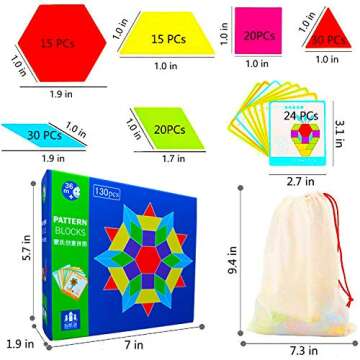 Wooden Pattern Blocks Shapes Puzzle Tangram, Classic Educational Games Kindergarten Homeschool Supplies, Fun Montessori Learning Toys for Ages 3 to 9