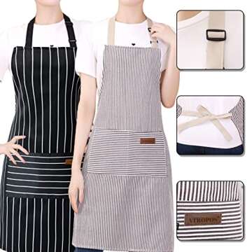 ATROPOS 2 Pieces Aprons for Women with Pockets, Aprons for Men, Womens Kitchen Apron, Cooking Apron Adjustable Bib Chef Apron(Unisex)