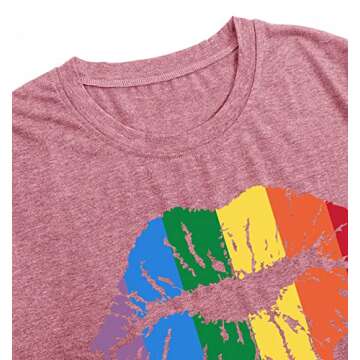MAIHUN LGBT Pride Shirt Rainbow Lips Casual Tee for Women