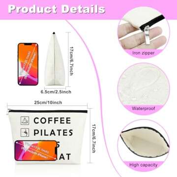 Mxrymvu Coffee Lover Gifts Makeup Bag Pilates Lover Gift Travel Bag Pilates Gifts for Women Birthday Zipper Pouch Funny Dog Lover Gifts New Pet Owner Gifts Coffee Pilates Dogs Repeat Cosmetic Bag