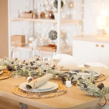 VercanMonth 5ft Christmas Star Garland with 30 Lights Hanging Vine Garland Lighted Wooden Star Garla...