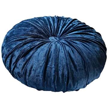 Verpert Pack 2：Round Floor Cushions Pillow, Solid Color Velvet Meditation Cushion Pumpkin Pleated Meditation Pillow for Home Sofa Bed Car Decor Floor Pillow Cushion ICE Blue