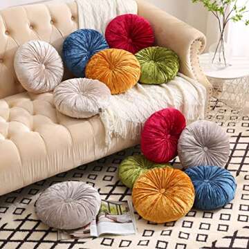 Verpert Pack 2：Round Floor Cushions Pillow, Solid Color Velvet Meditation Cushion Pumpkin Pleated Meditation Pillow for Home Sofa Bed Car Decor Floor Pillow Cushion ICE Blue