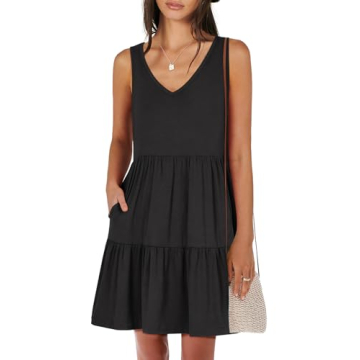 ANRABESS Women's Summer V-Neck Tiered Mini Dress - Comfortable & Stylish