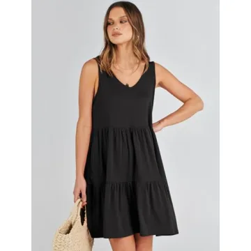 ANRABESS Women's Summer V-Neck Tiered Mini Dress