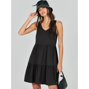 ANRABESS Women's Summer V-Neck Tiered Mini Dress