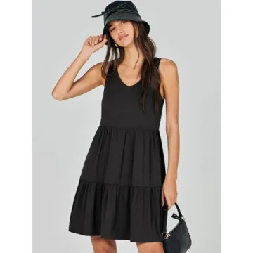 ANRABESS Women's Summer V-Neck Tiered Mini Dress