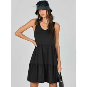 ANRABESS Women's Summer V-Neck Tiered Mini Dress