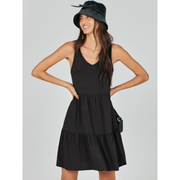 ANRABESS Women's Summer V-Neck Tiered Mini Dress