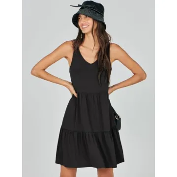 ANRABESS Women's Summer V-Neck Tiered Mini Dress