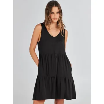 ANRABESS Women's Summer V-Neck Tiered Mini Dress