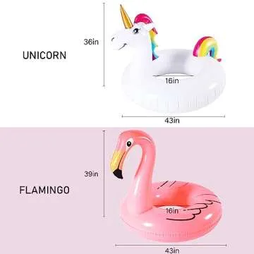 PARENTSWELL 2 Pack Flamingo Unicorn Pool Floats - 43" Giant Inflatable Flamingo Swimming Pool Ring Float, Inflatable Ride On Lake Swim Pool Floaties Toys for Adults