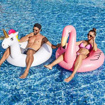 PARENTSWELL 2 Pack Flamingo Unicorn Pool Floats - 43" Giant Inflatable Flamingo Swimming Pool Ring Float, Inflatable Ride On Lake Swim Pool Floaties Toys for Adults